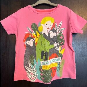 Piccolina 4T Jane Goodall Primatologist Kids T-Shirt pink colorful monkeys